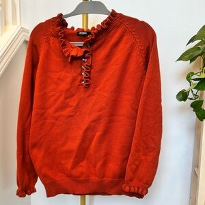 BTFBM Women's Orange Ruffled Turtleneck Sweater